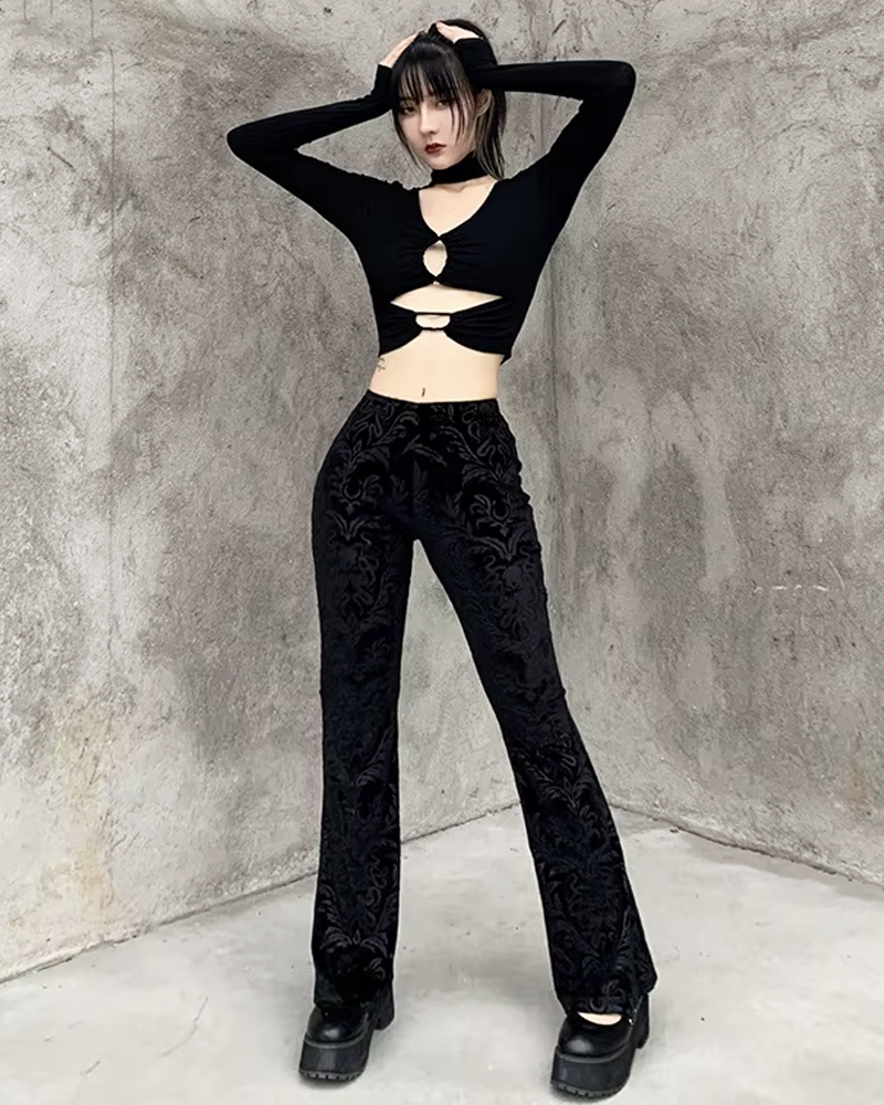 Black Velvet Flare Pants