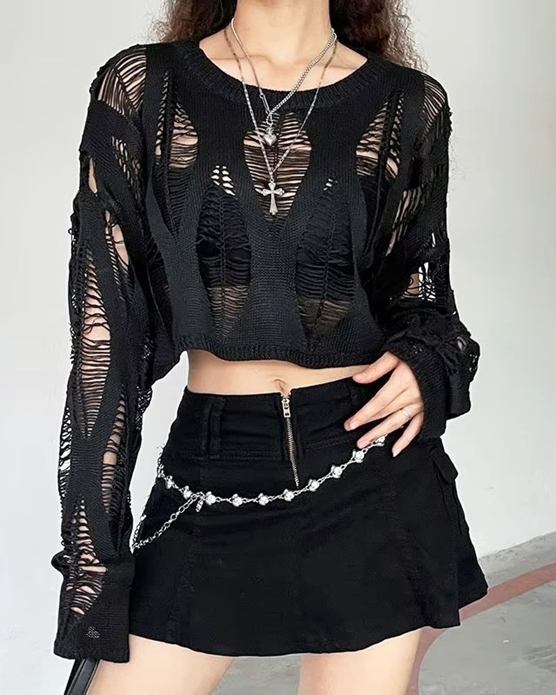 Distressed Knit Crop Top