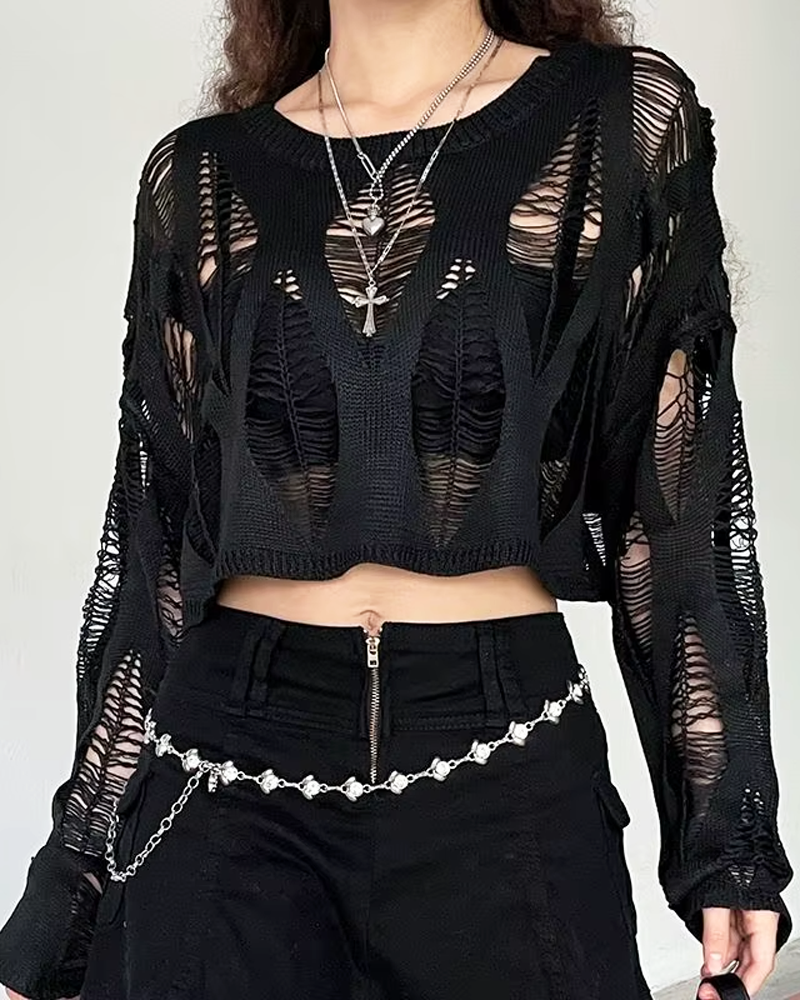 Distressed Knit Crop Top