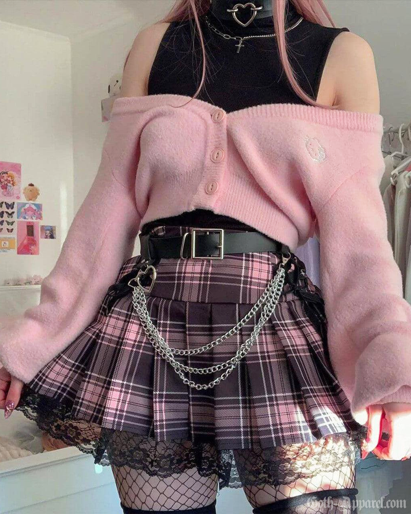 Pink And Black Plaid Mini Skirt