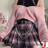Pink And Black Plaid Mini Skirt
