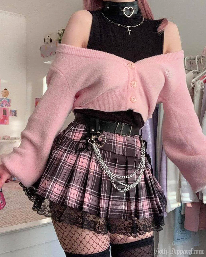 Pink And Black Plaid Mini Skirt