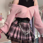 Pink And Black Plaid Mini Skirt