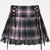 Pink And Black Plaid Mini Skirt