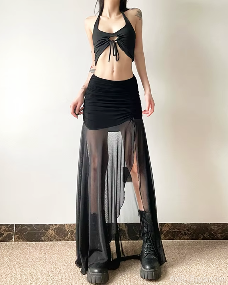 Sheer Mesh Maxi Skirt