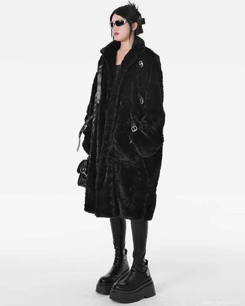 Long Black Faux Fur Coat Womens