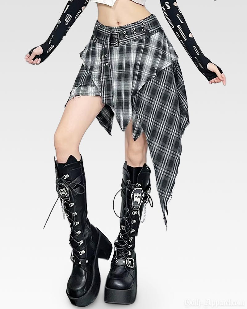 Asymmetrical Plaid Skirt