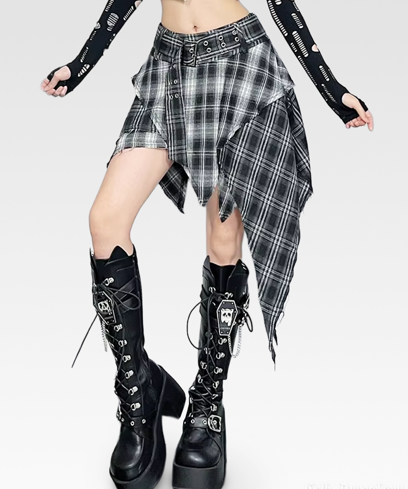Asymmetrical Plaid Skirt