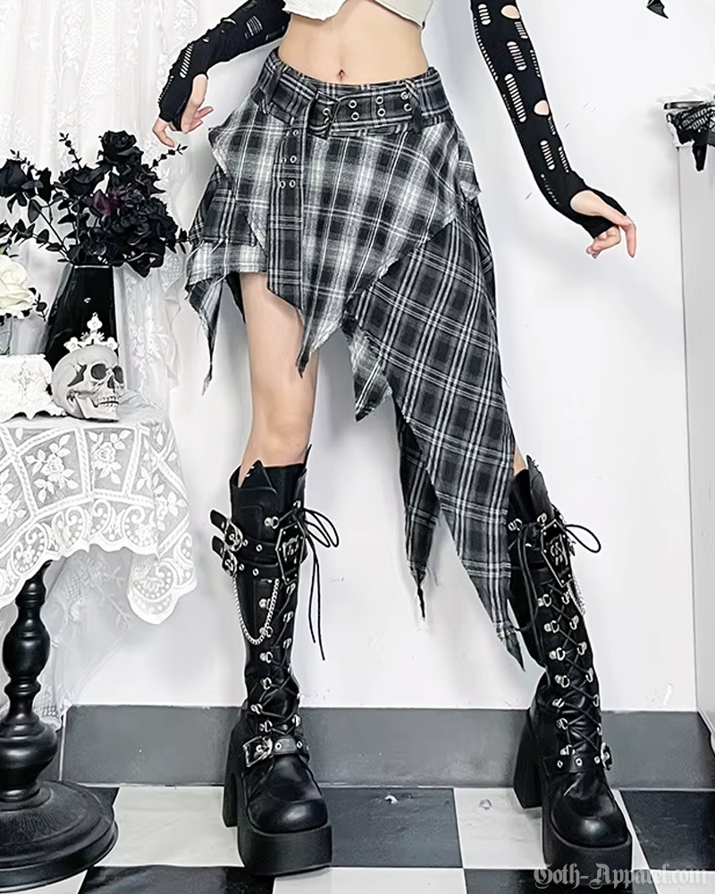 Asymmetrical Plaid Skirt