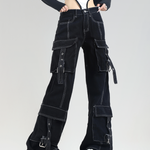 Black Cargo Pants With White Stitching