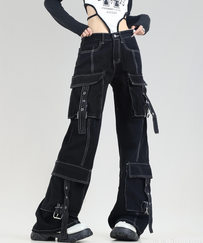 Black Cargo Pants With White Stitching