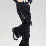 Black Cargo Pants With White Stitching