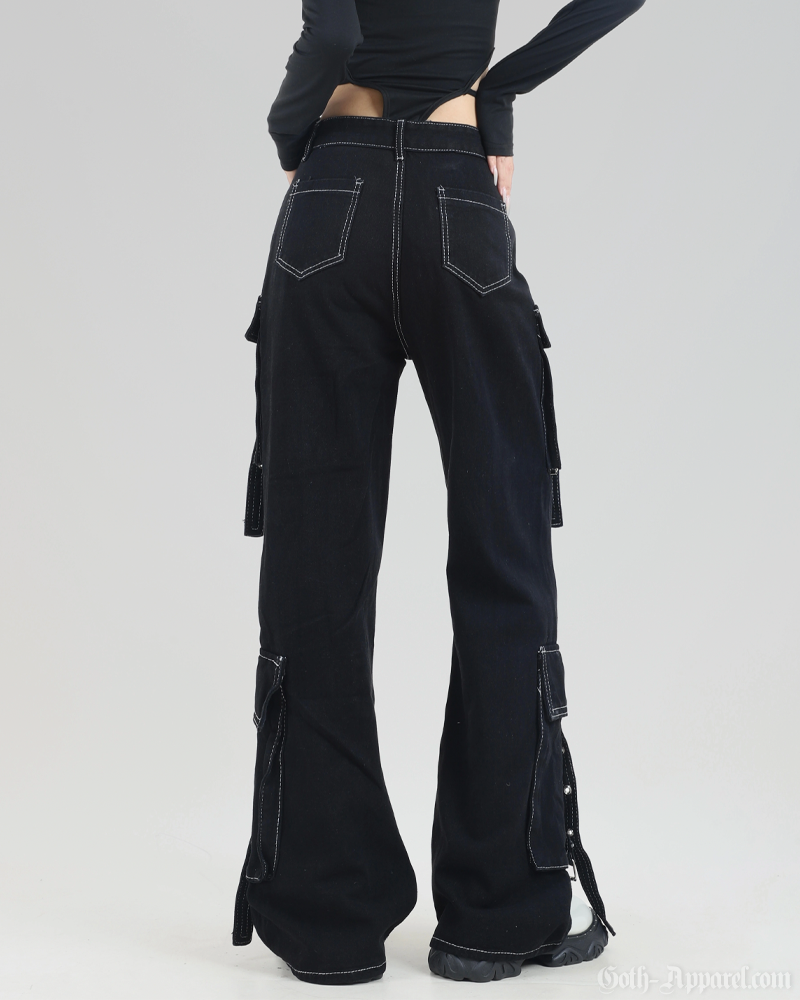 Black Cargo Pants With White Stitching