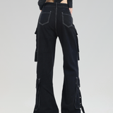 Black Cargo Pants With White Stitching