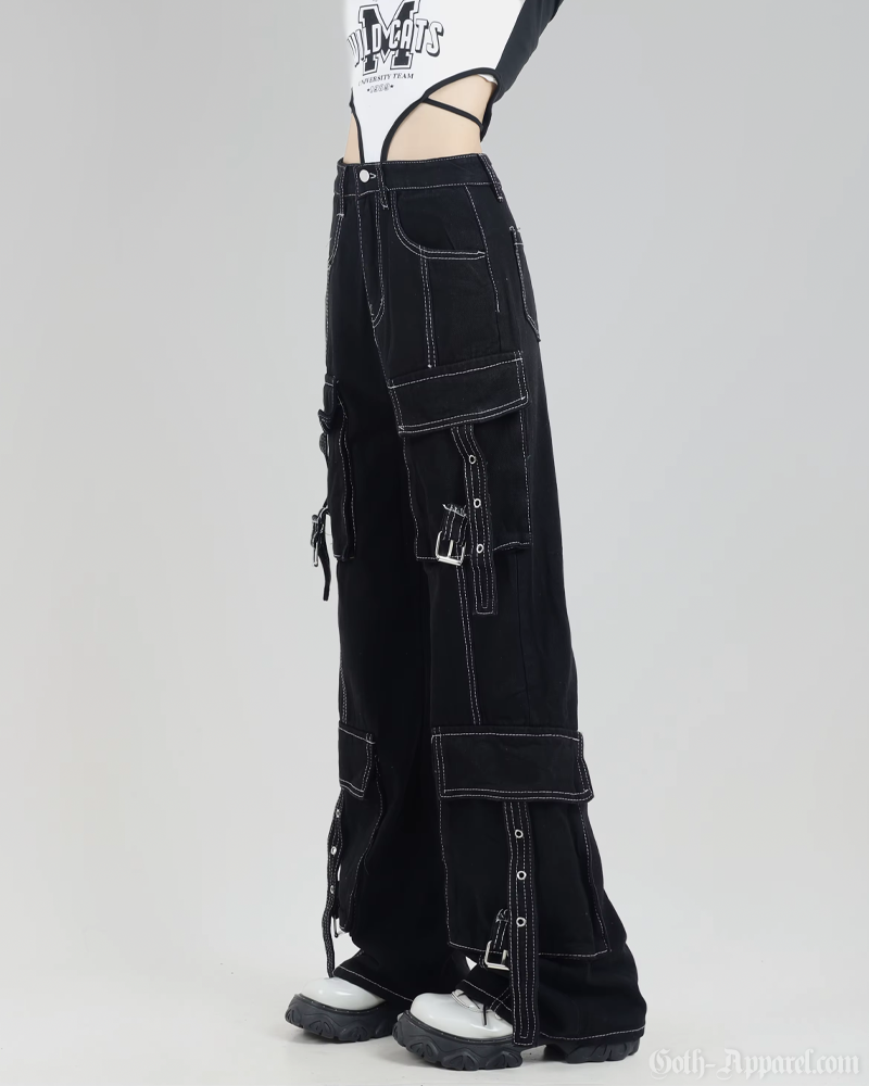 Black Cargo Pants With White Stitching