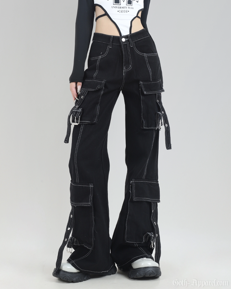 Black Cargo Pants With White Stitching
