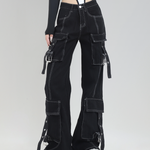 Black Cargo Pants With White Stitching