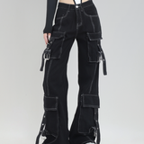 Black Cargo Pants With White Stitching