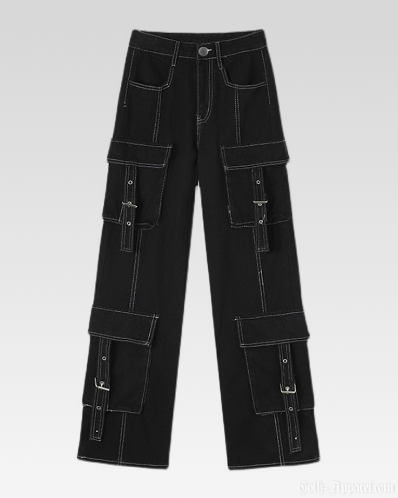 Black Cargo Pants With White Stitching
