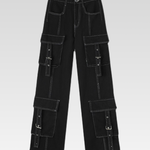 Black Cargo Pants With White Stitching