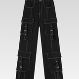 Black Cargo Pants With White Stitching