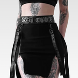 Black Double Slit Goth Mini Skirt
