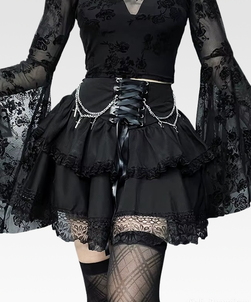 Black Layered Mini Skirt