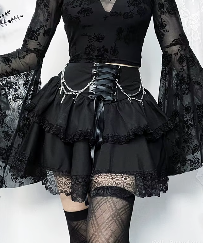 Black Layered Mini Skirt
