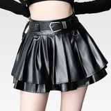 Black Leather Pleated Mini Skirt