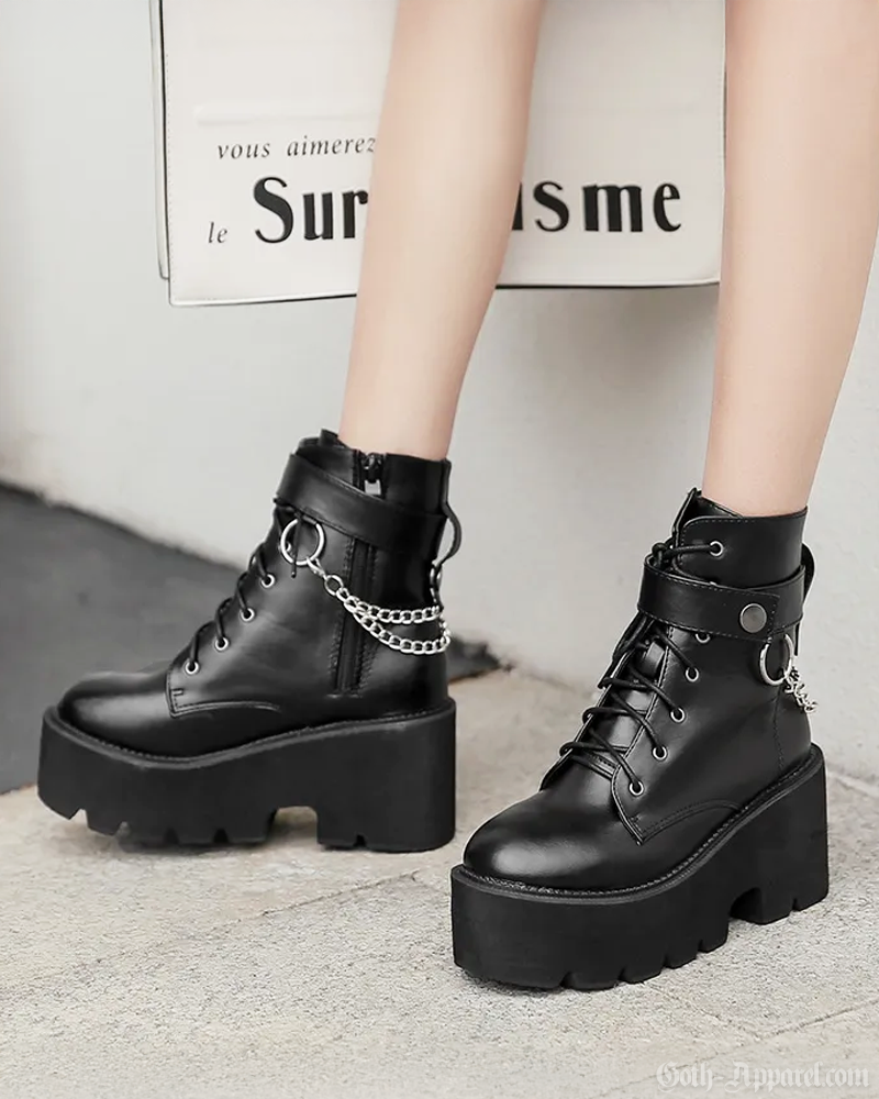 Black Platform Boots With Chains