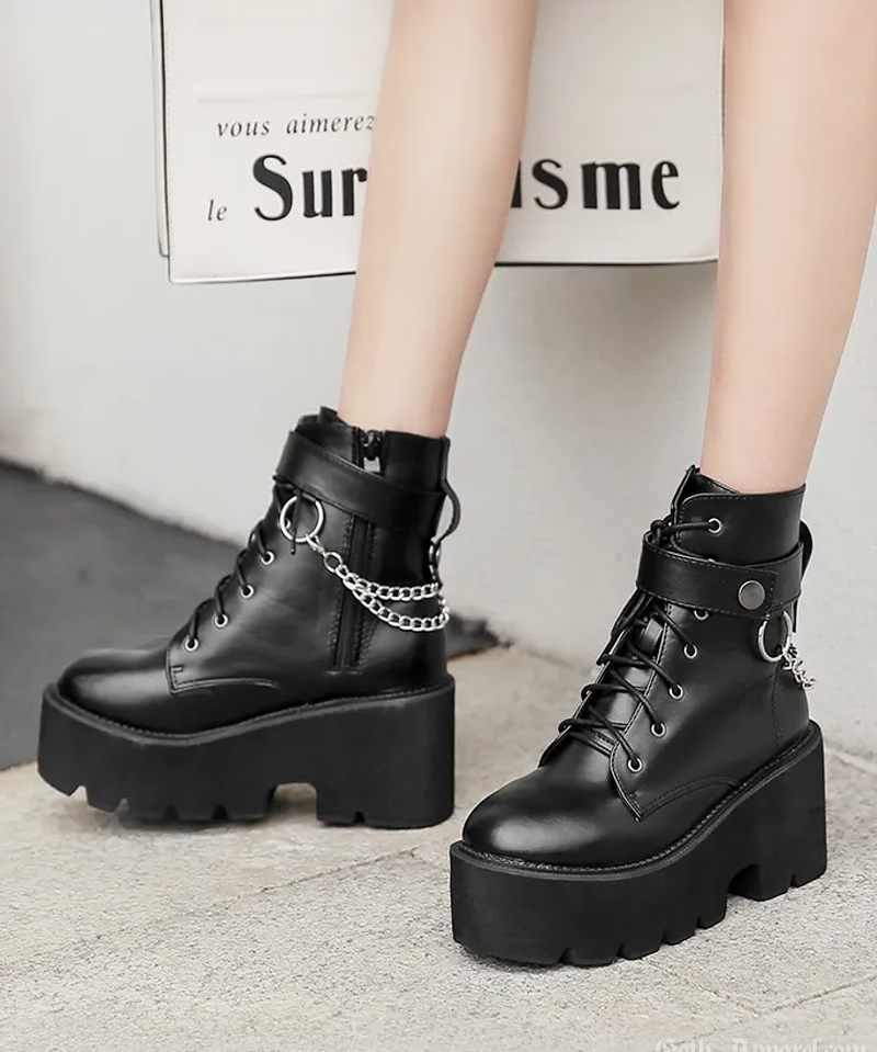 Black Platform Boots With Chains