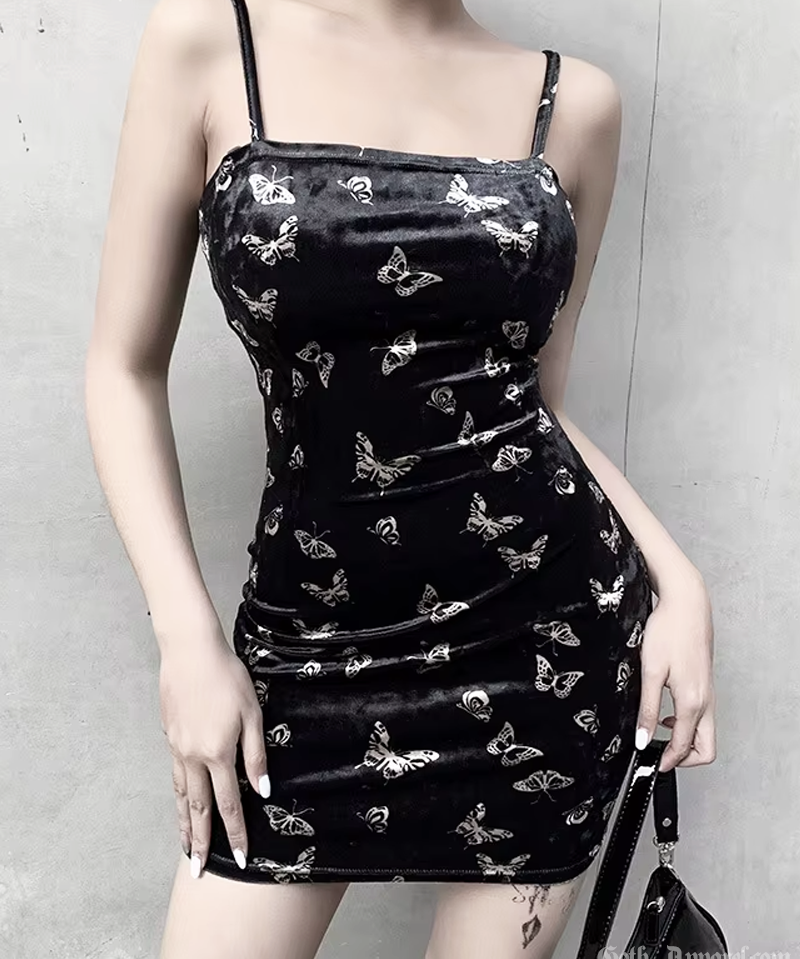 Black Velvet Butterfly Dress