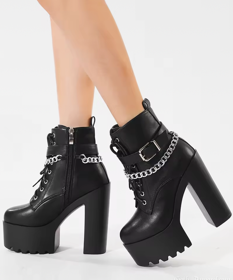 Chunky Heel Platform Ankle Boots