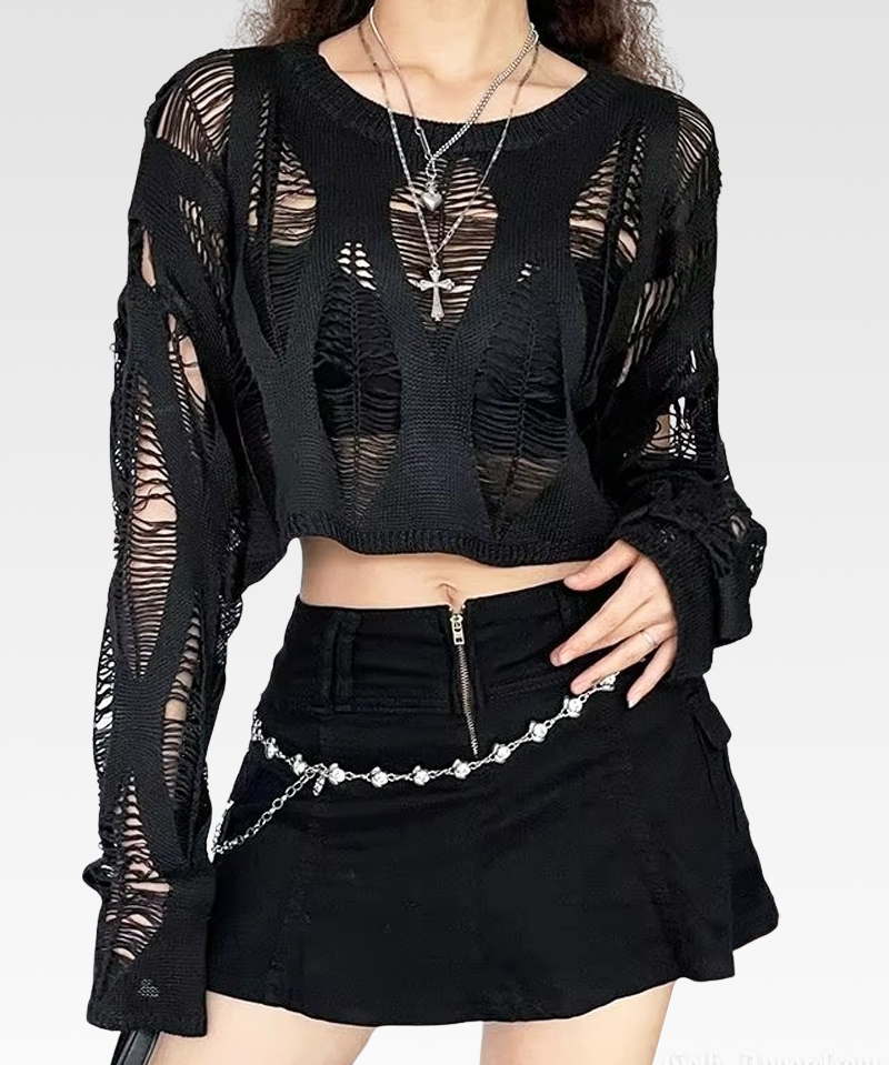 Distressed Knit Crop Top