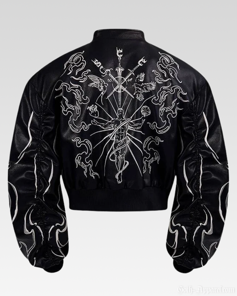 Embroidered Leather Bomber Jacket