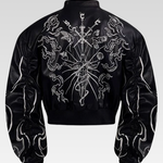 Embroidered Leather Bomber Jacket