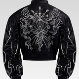 Embroidered Leather Bomber Jacket