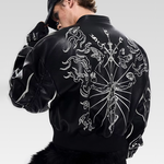 Embroidered Leather Bomber Jacket