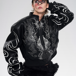 Embroidered Leather Bomber Jacket