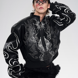 Embroidered Leather Bomber Jacket