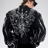 Embroidered Leather Bomber Jacket