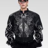 Embroidered Leather Bomber Jacket