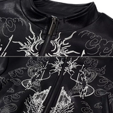 Embroidered Leather Bomber Jacket
