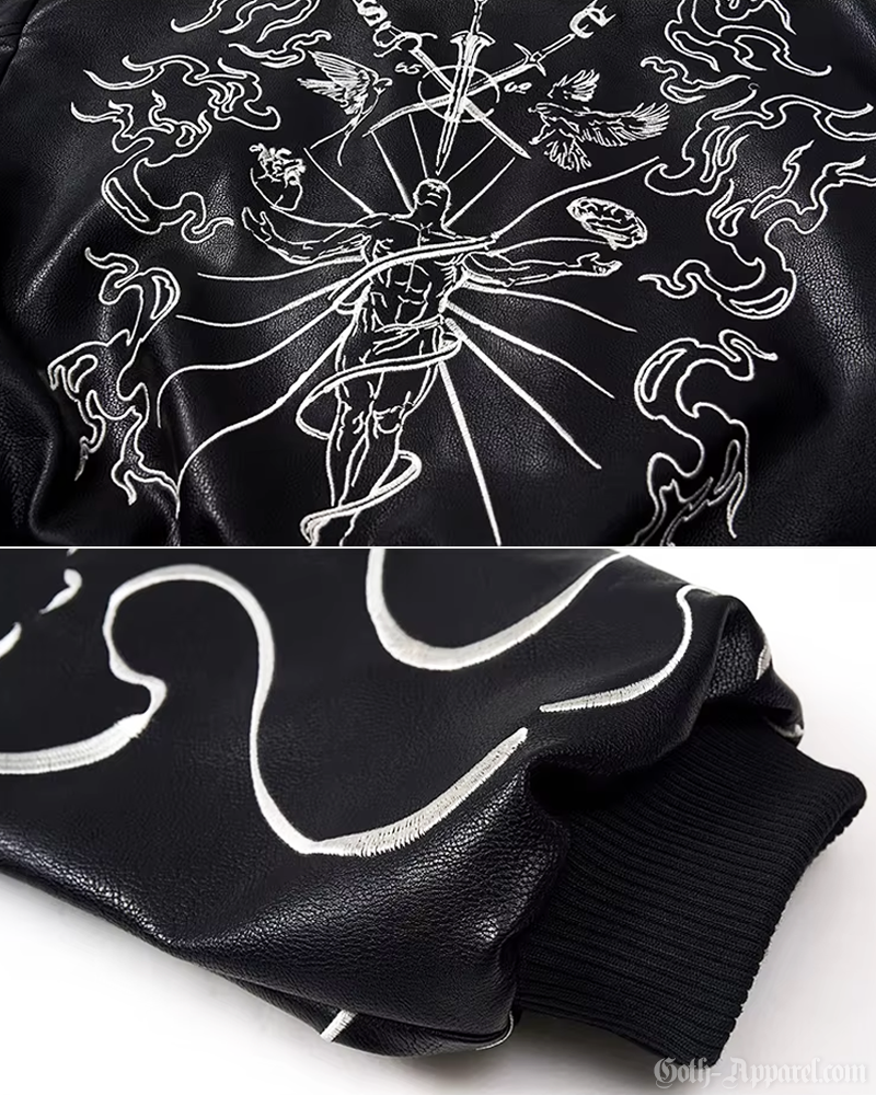 Embroidered Leather Bomber Jacket