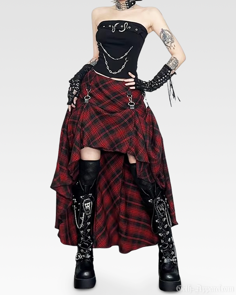 Goth Red Plaid Skirt