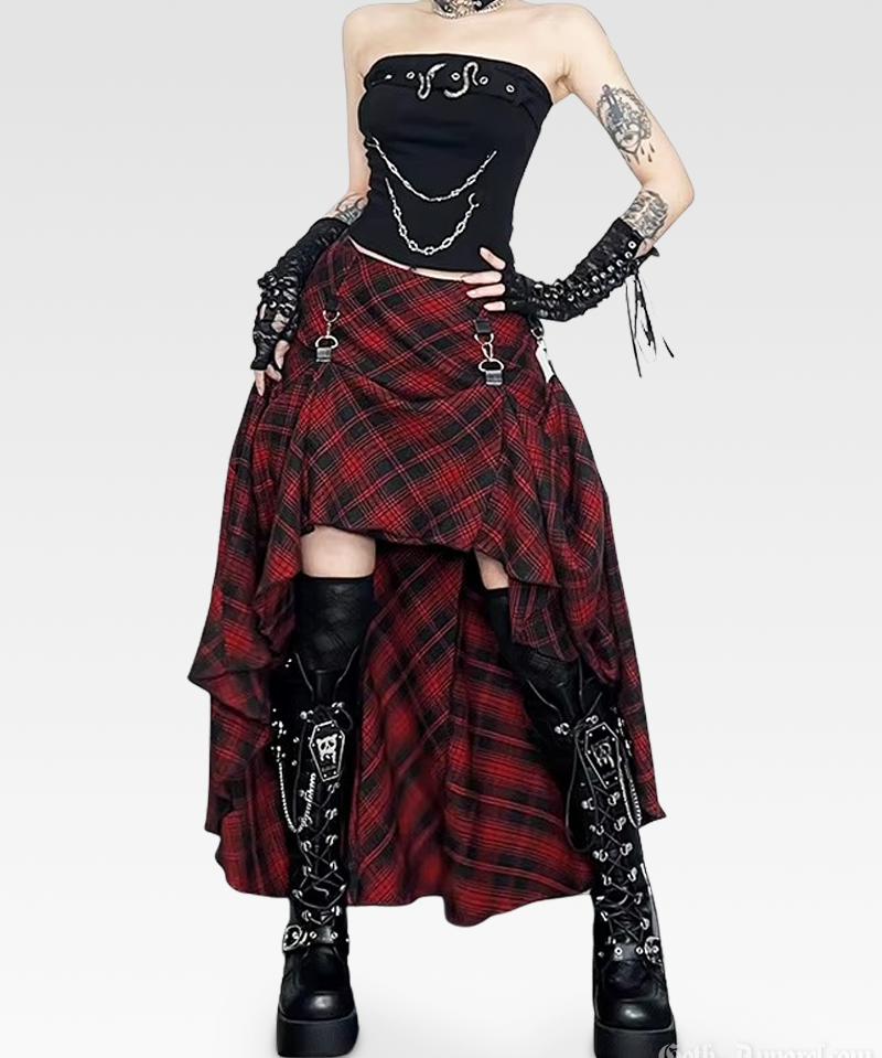 Goth Red Plaid Skirt