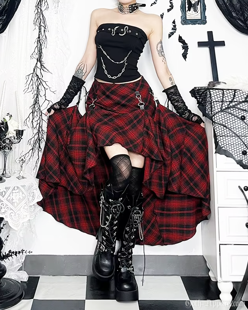 Goth Red Plaid Skirt