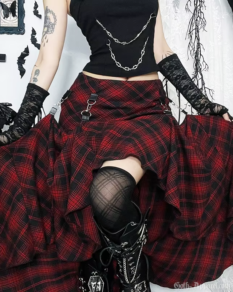 Goth Red Plaid Skirt