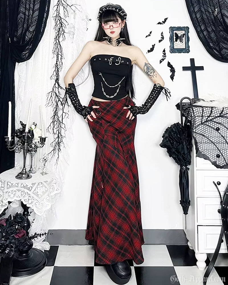 Goth Red Plaid Skirt