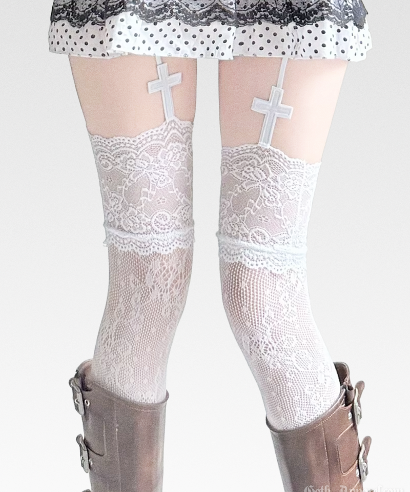 Gothic Cross Thigh High Stockings